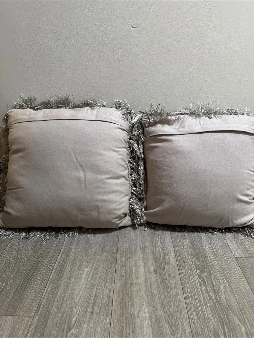 2 Shaggy Faux Fur Throw Pillows - Silver Gray Pair